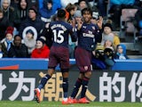 Arsenal's Alex Iwobi celebrates scoring the first goal against Huddersfield Town in the Premier League on February 9, 2019.