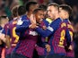 Malcom is congratulated by Barcelona teammate Arthur after equalising against Real Madrid on February 6, 2019