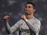 Juventus striker Cristiano Ronaldo celebrates after scoring against Sassuolo on February 10, 2019