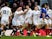 Jonny May celebrates with England teammates after scoring against France in the Six Nations on February 10, 2019