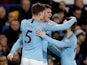 Manchester City celebrate taking the lead against Everton in the Premier League on February 6, 2019.