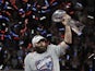 Julian Edelman celebrates with the Vince Lombardi trophy on February 3, 2019