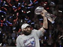 Julian Edelman celebrates with the Vince Lombardi trophy on February 3, 2019