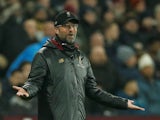 Liverpool manager Jurgen Klopp watches on during his side's draw with West Ham United on February 4, 2019
