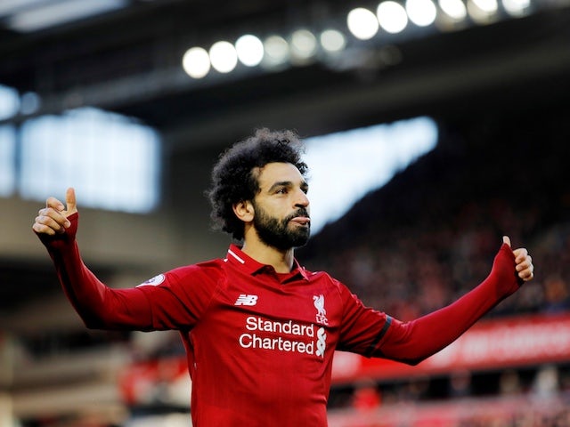Liverpool forward Mohamed Salah celebrates scoring against Bournemouth on February 9, 2019