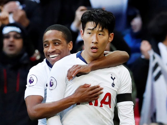 Tottenham Hotspur forward Son Heung-min celebrates scoring during his side's Premier League clash with Leicester City on February 10, 2019