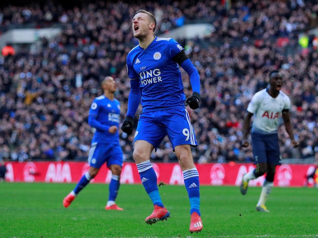 Leicester City attacker Jamie Vardy reacts to missing a penalty against Tottenham Hotspur on February 10, 2019