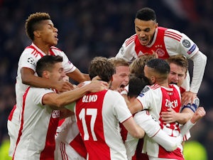 Ajax players celebrate a 'goal' - disallowed by VAR - against Real Madrid in the Champions League on February 13, 2019