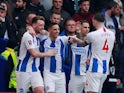 Brighton players celebrate scoring against Derby in the FA Cup on february 16, 2019