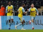 Rotherham United's Jon Taylor (R) celebrates after he scores his sides second goal against Hull on February 12, 2019