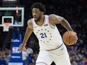Philadelphia 76ers center Joel Embiid (21) dribbles against the Los Angeles Lakers during the third quarter at Wells Fargo Center