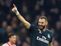 Real Madrid forward Karim Benzema celebrates scoring against Ajax in the Champions League on February 13, 2019