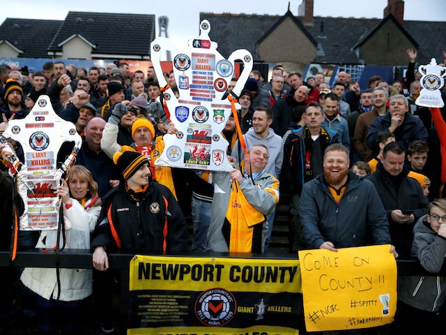 Newport County fans ahead of their FA Cup fifth-round tie against Manchester City on February 16, 2019.
