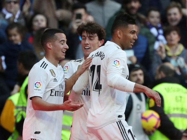 Real Madrid's Casemiro celebrates scoring against Girona in La Liga on February 17, 2019.