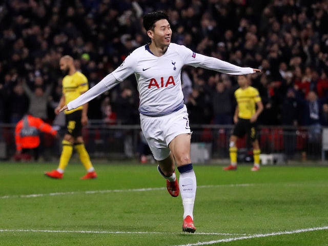 Tottenham Hotspur forward Son Heung-min celebrates scoring against Borussia Dortmund in their Champions League clash on February 13, 2019