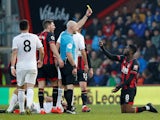 Bournemouth midfielder Jefferson Lerma picks up a yellow card against Wolverhampton Wanderers on February 23, 2019