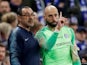 Chelsea manager Maurizio Sarri tries to bring on Willy Caballero during the EFL Cup final against Manchester City on February 24, 2019