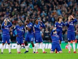 Chelsea players react to losing the penalty shootout in the EFl Cup final against Manchester City on February 24, 2019
