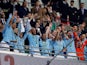 Manchester City players celebrate winning the EFL Cup final against Chelsea on February 24, 2019