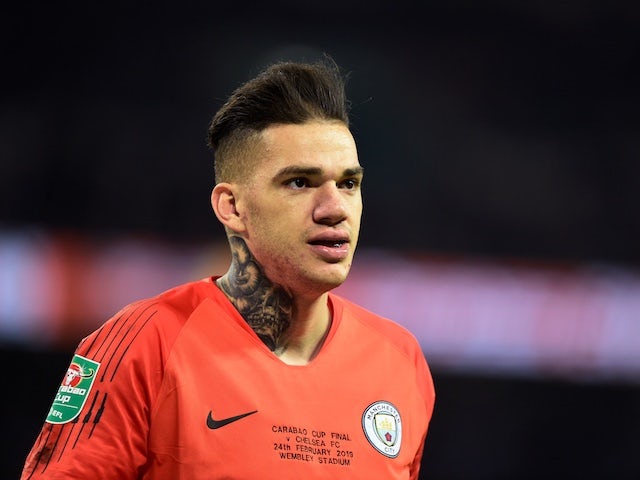 Manchester City goalkeeper Ederson in action during the EFL Cup final against Chelsea on February 24, 2019