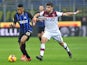 Bologna's Riccardo Orsolini in action with Inter Milan's Dalbert Henrique in Serie A on February 3, 2019
