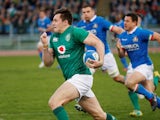 Ireland's Jacob Stockdale in action against Italy on February 24, 2019