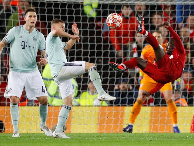 Liverpool's Naby Keita attempts a bicycle kick during the Champions League clash with Bayern Munich on February 19, 2019