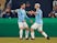 Sergio Aguero and David Silva celebrate Manchester City's opening goal against Schalke 04 in the Champions League on February 20, 2019.