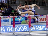 Great Britain's Andy Pozzi in action during the 60m hurdles men qualifying heats on March 3, 2019