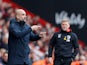 Managers Pep Guardiola and Eddie Howe watch on during the Premier League clash between Bournemouth and Manchester City on March 2, 2019