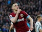 Declan Rice celebrates scoring for West Ham United against Newcastle United on March 2, 2019