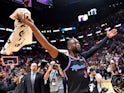 Miami Heat guard Dwyane Wade (3) celebrates after hitting the game winning basket against the Golden State Warriors during the second half at American Airlines Arena on February 28, 2019