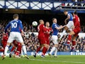 Dominic Calvert-Lewin gets a header on target during the Merseyside derby clash between Everton and Liverpool on March 3, 2019