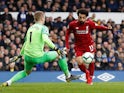 Liverpool forward Mohamed Salah is denied by Everton goalkeeper Jordan Pickford in the sides' goalless draw on March 3, 2019