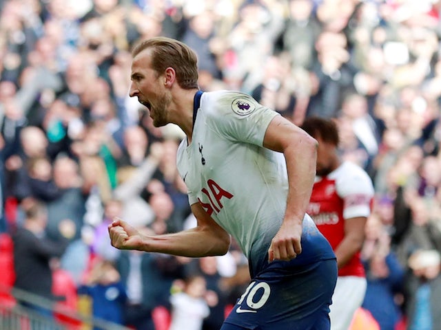 Tottenham Hotspur striker Harry Kane celebrates scoring against Arsenal on March 2, 2019