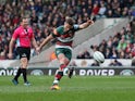 Leicester Tigers' Joe Ford kicks a penalty against Wasps on March 2, 2019