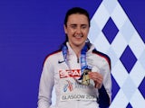 Gold medalist Great Britain's Laura Muir poses during the medal ceremony for the Women's 1500m Final on March 3, 2010