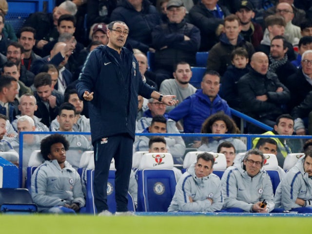 Chelsea head coach Maurizio Sarri on the touchline against Tottenham Hotspur in the Premier League on February 27, 2019.