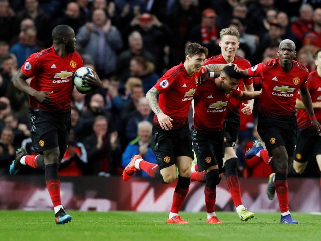 Manchester United celebrate scoring against Southampton in the Premier League on March 2, 2019.