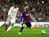 Barcelona's Lionel Messi in action with Real Madrid's Casemiro in the Copa del Rey on February 27, 2019