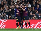 Barcelona players celebrate Ivan Rakitic's opening goal in the Clasico against Real Madrid on March 2, 2019