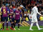 Barcelona's Lionel Messi reacts angrily to a challenge from Sergio Ramos during the Clasico with Real Madrid on March 2, 2019