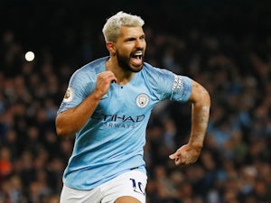 Manchester City striker Sergio Aguero celebrates after scoring against West Ham in the Premier League on February 27, 2019