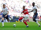 Arsenal striker Alexandre Lacazette misses an early chance in the North London derby with Tottenham Hotspur on March 2, 2019