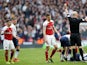Arsenal midfielder Lucas Torreira is shown a red card during the North London derby with Tottenham Hotspur on March 2, 2019