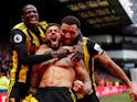 Watford's Andre Gray celebrates scoring the winner against Leicester on March 3, 2019