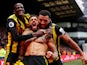 Watford's Andre Gray celebrates scoring the winner against Leicester on March 3, 2019