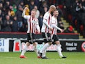 Sheffield United's Mark Duffy celebrates scoring their second goal against Rotherham United on March 8, 2019
