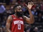 Houston Rockets guard James Harden (13) gestures after making a basket against the Toronto Raptors in the second half at Scotiabank Arena on March 6, 2019