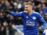 Leicester City striker Jamie Vardy celebrates scoring against Fulham on March 9, 2019